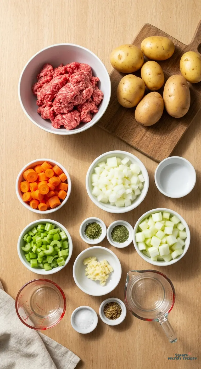 beef and potato soup - all ingredients displayed