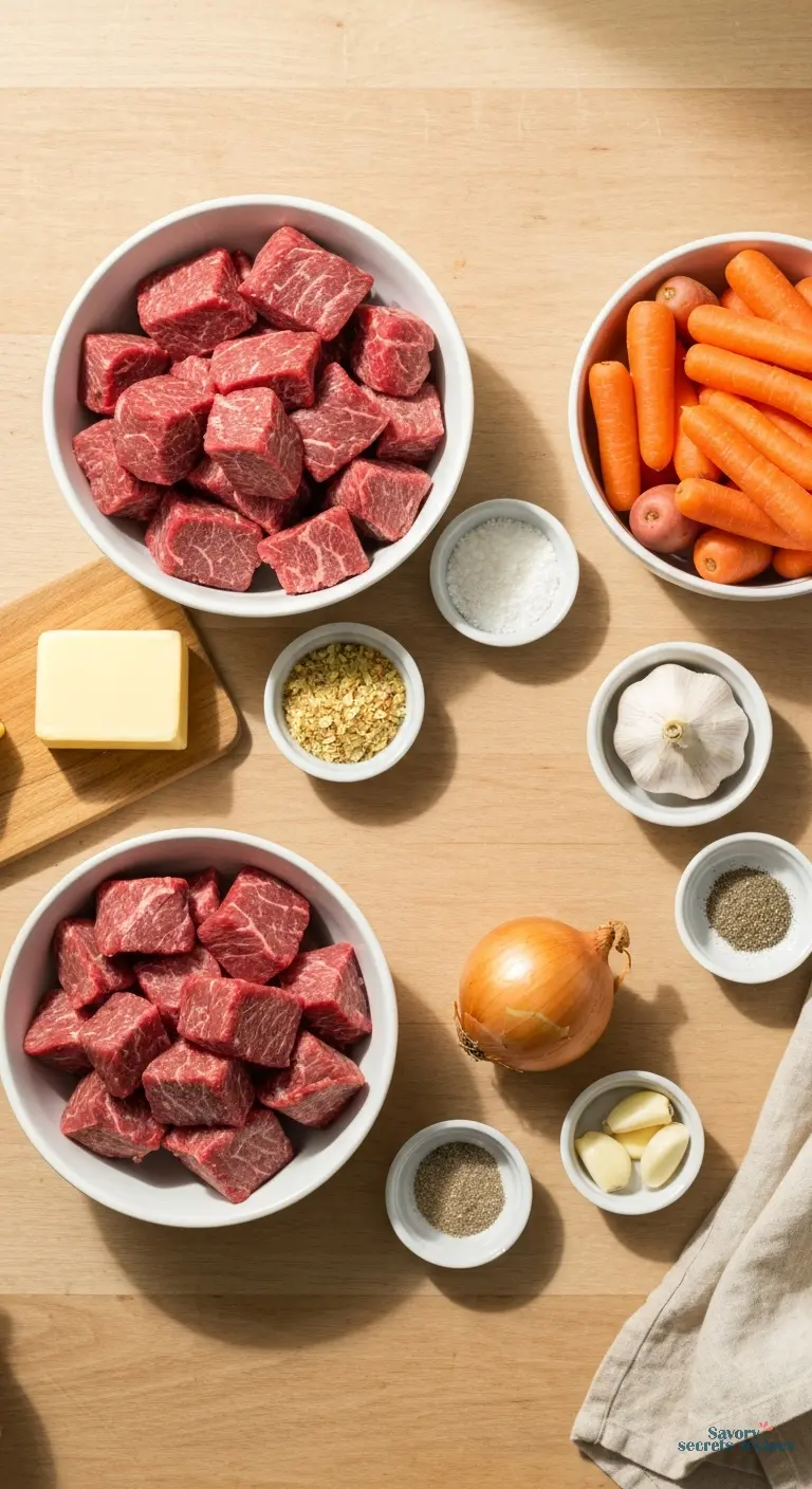 beef and potatoes crock pot recipes - all ingredients displayed