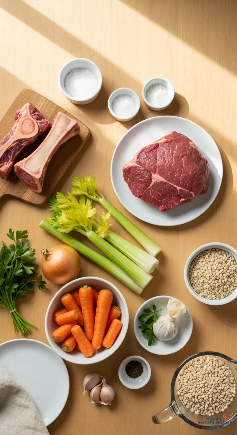 beef barley soup bones - all ingredients displayed