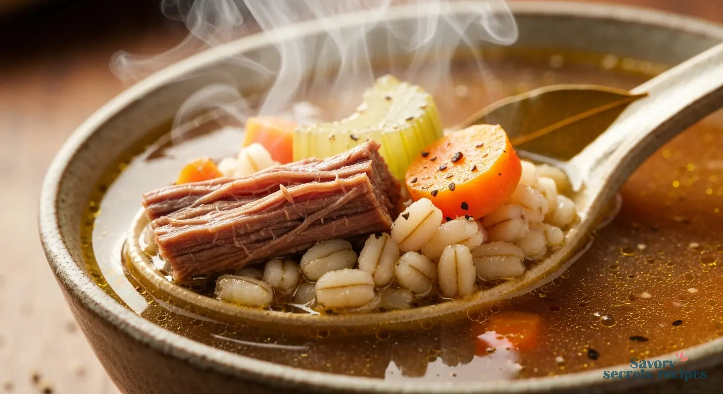 amish beef barley soup - hero shot