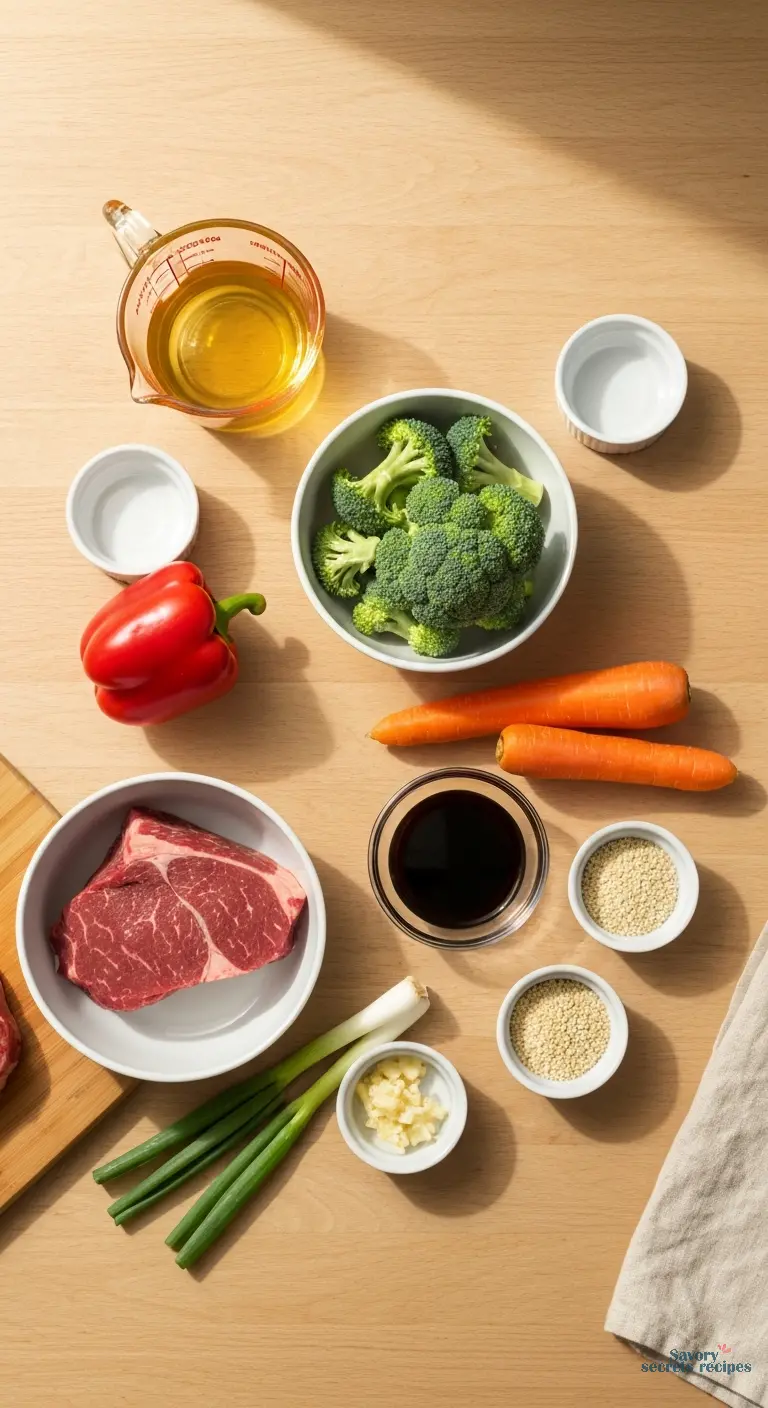 asian beef and vegetables - all ingredients displayed