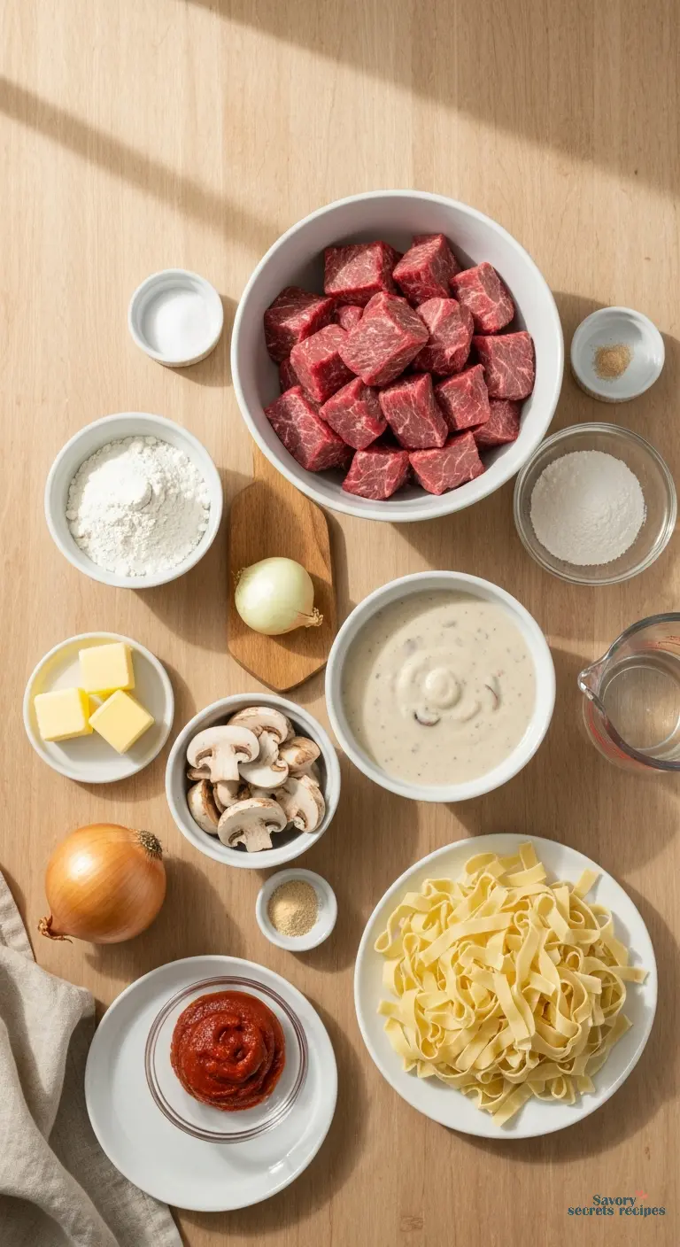 beef with cream of mushroom - all ingredients displayed