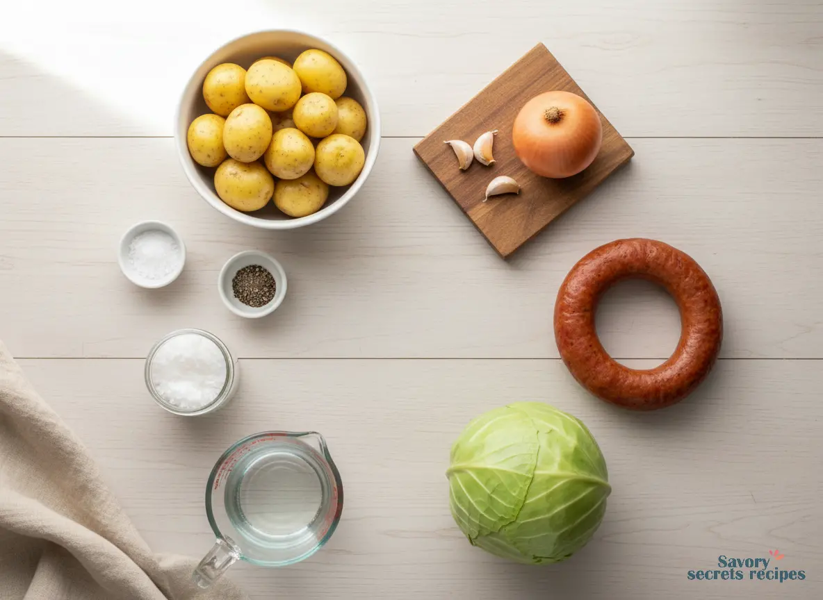 boiled cabbage and potatoes and sausage ingredients