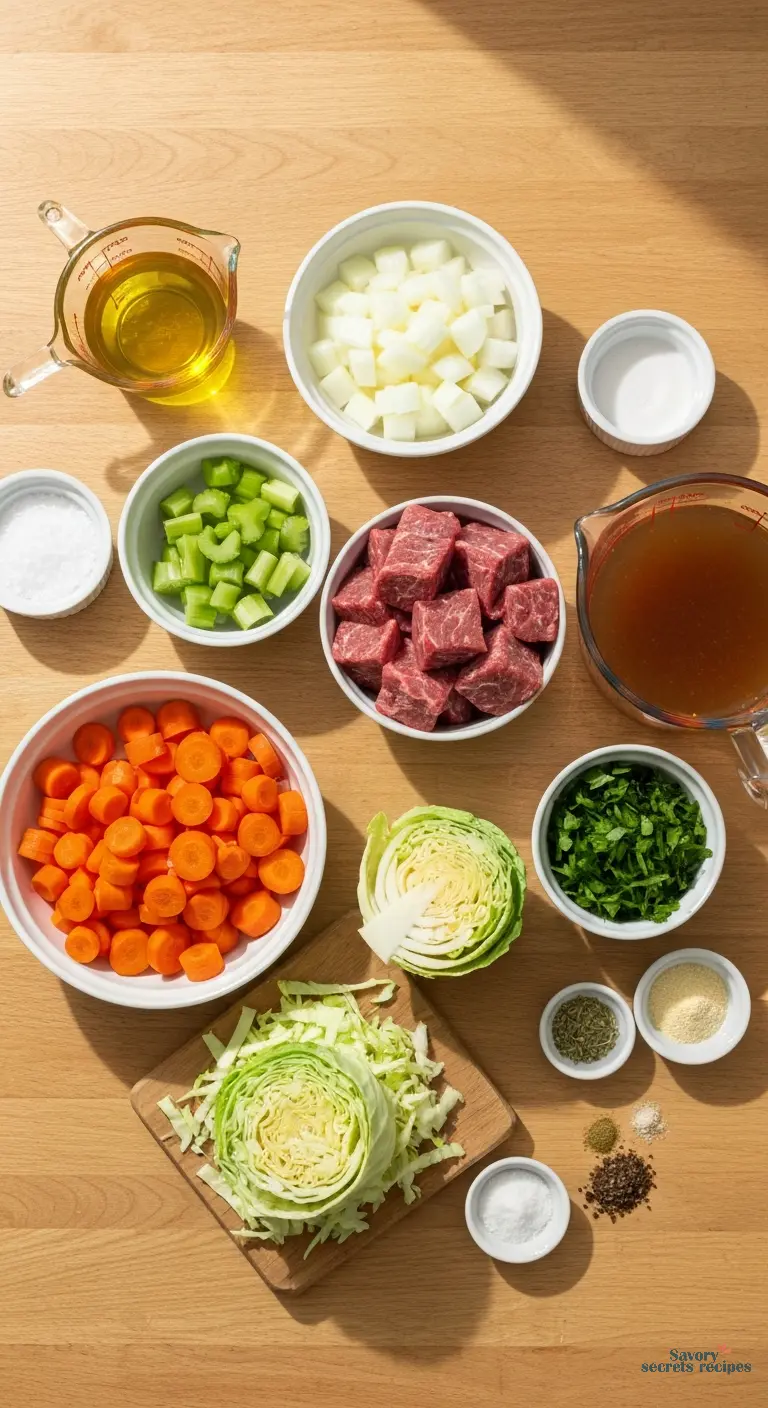 beef cabbage soup - all ingredients displayed