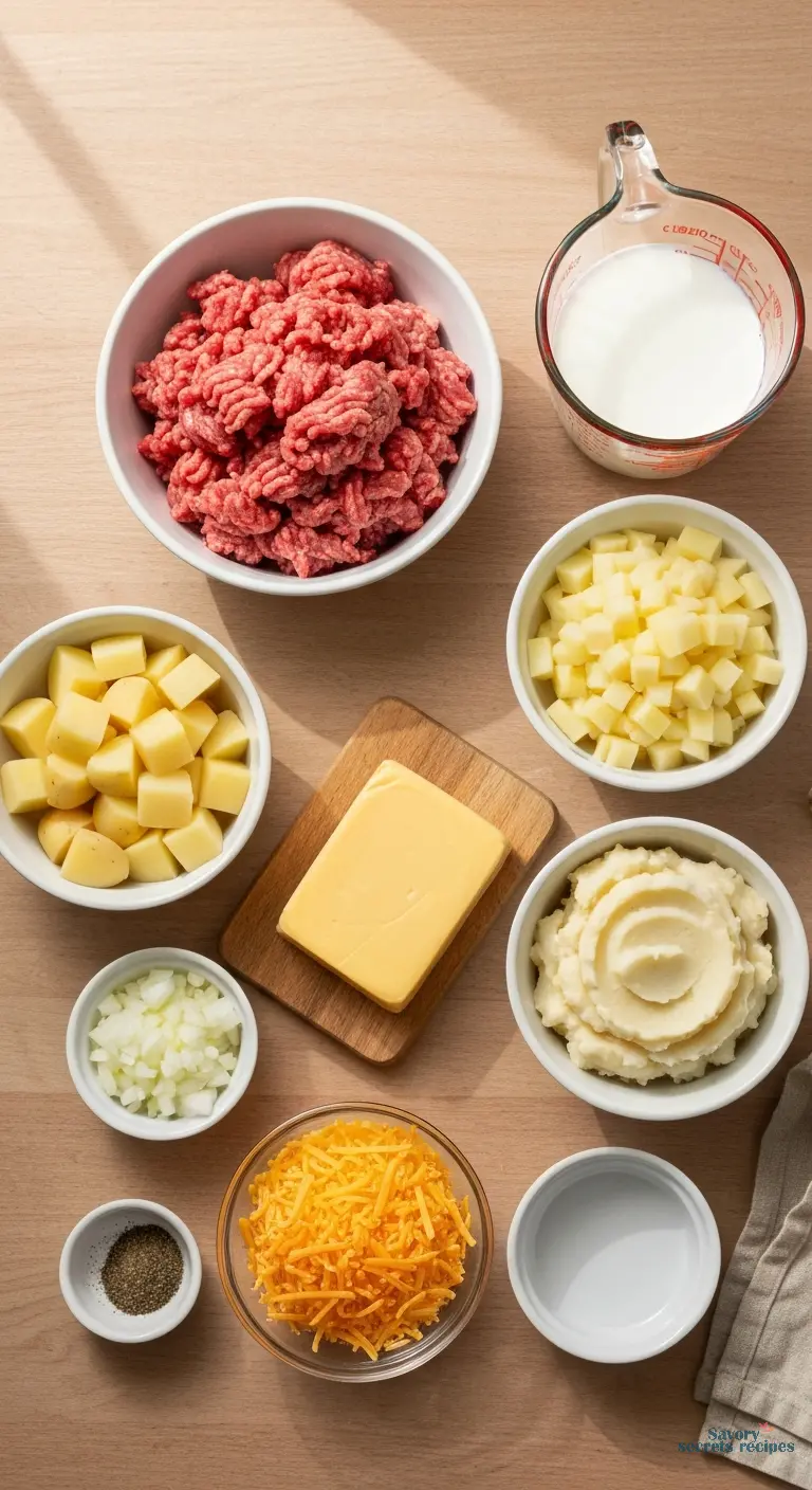 cheeseburger chowder soup - all ingredients displayed