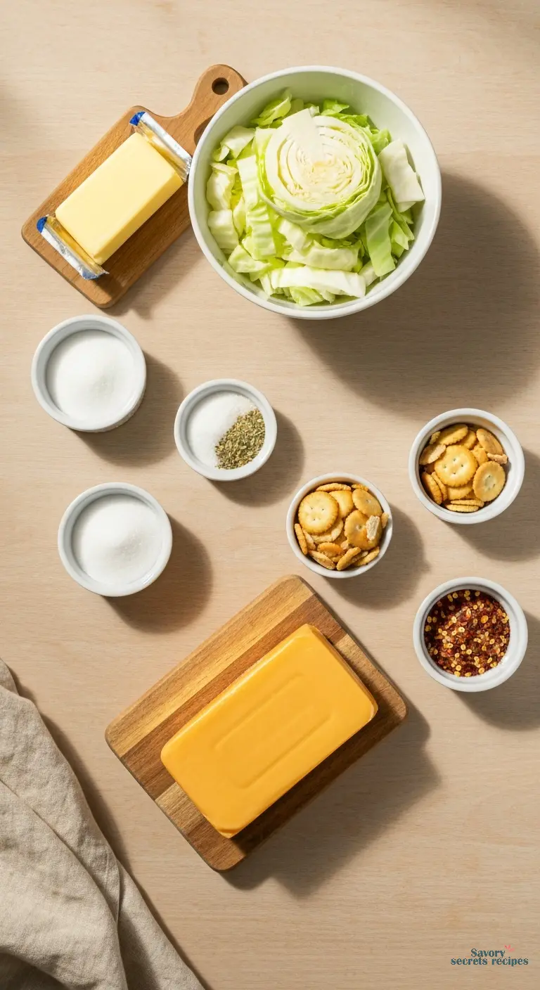 cabbage casserole with cheese - all ingredients displayed