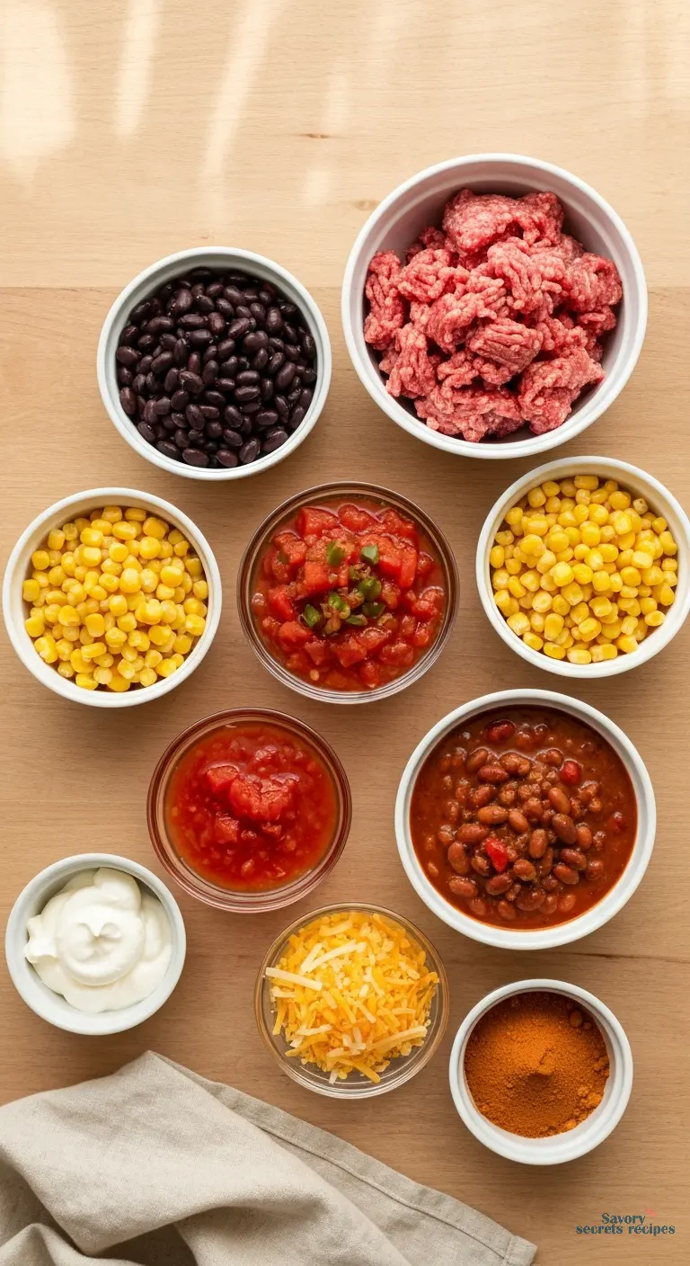 5 can taco soup - all ingredients displayed