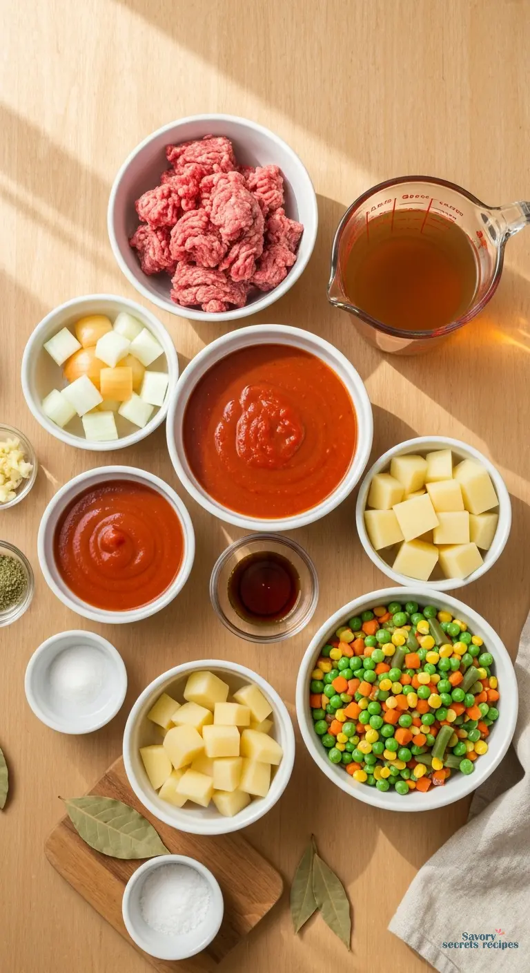 4 ingredient crockpot soup recipes with ground beef - all ingredients displayed