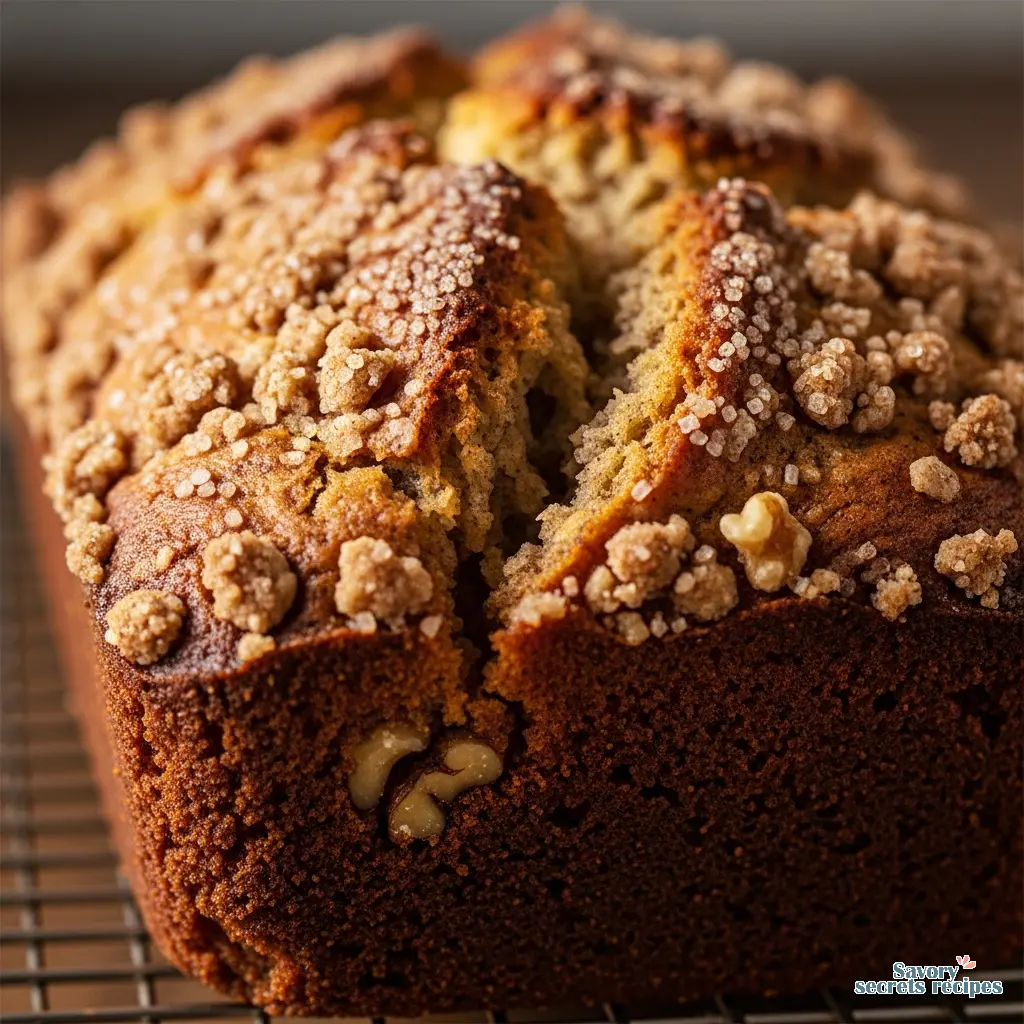banana bread recipe with brown sugar topping close up