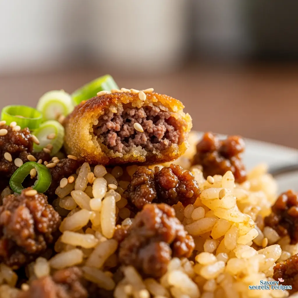 beef and rice close up