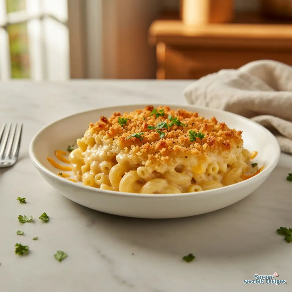 baked breadcrumb mac and cheese final presentation