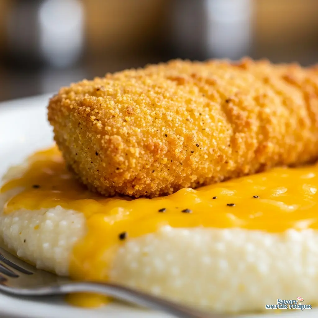 fried fish and grits close up