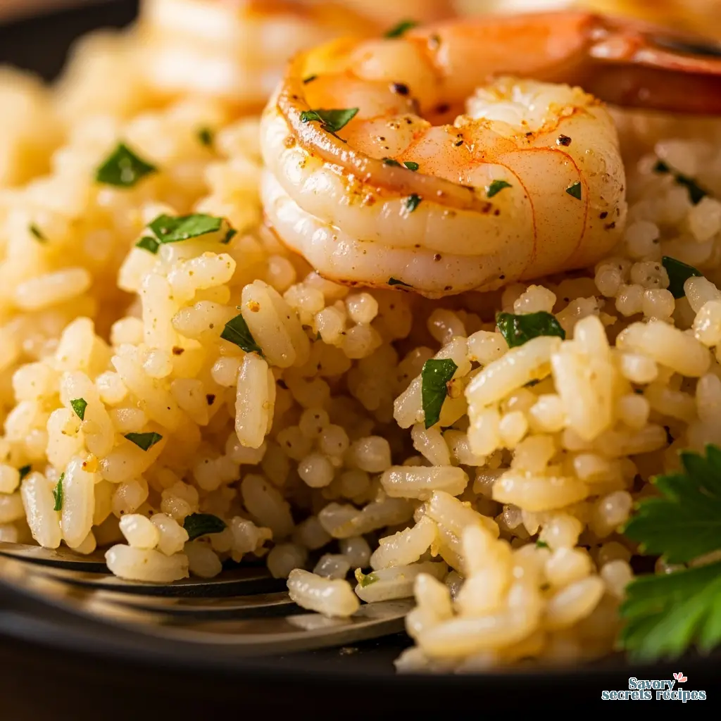 butter garlic shrimp rice close up