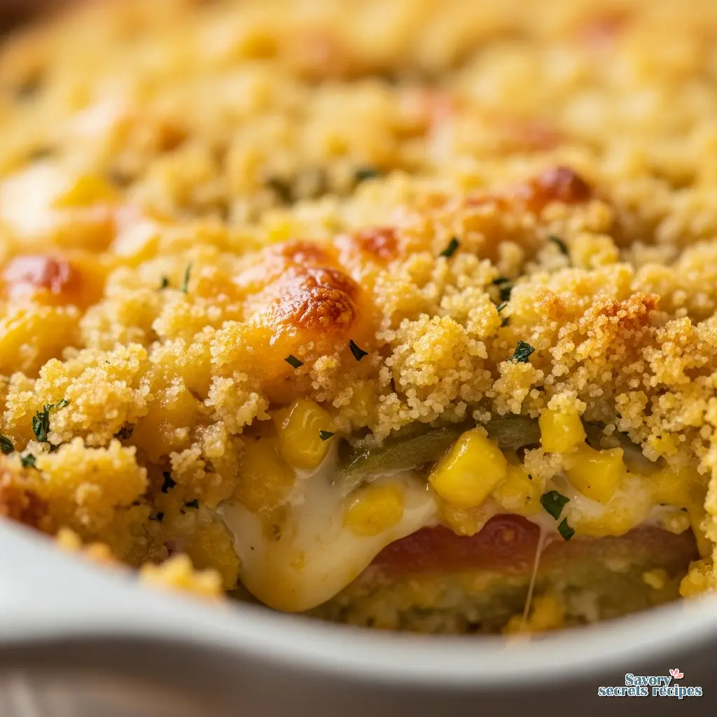 fried green tomato casserole close up