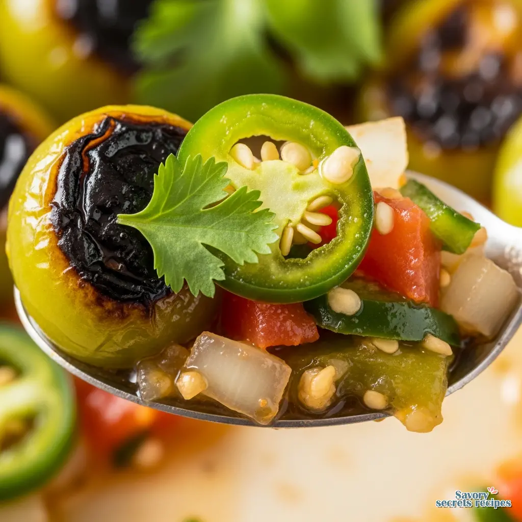 green cherry tomato salsa close up