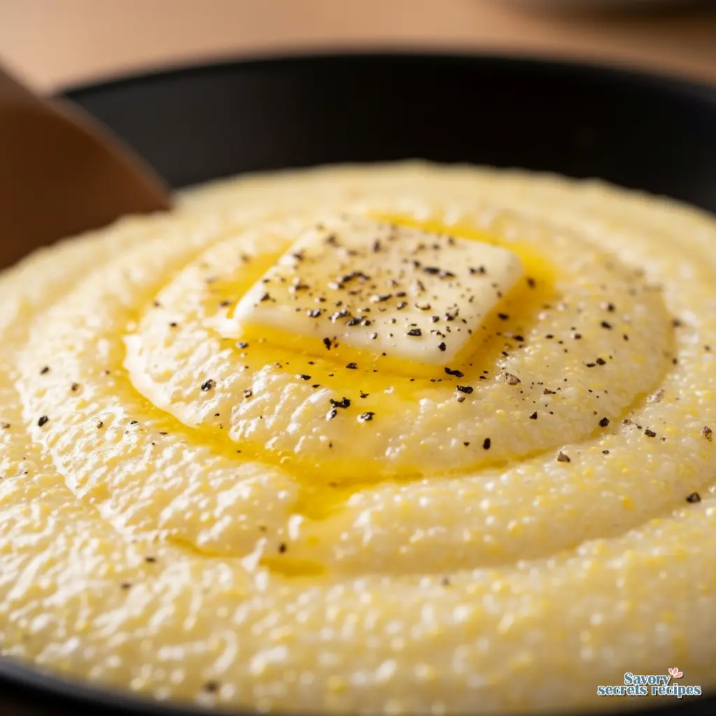 cooking grits with chicken broth close up
