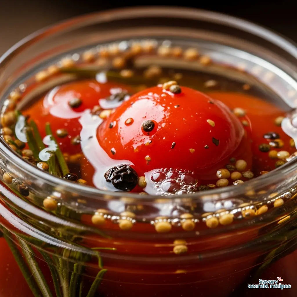 canned pickled tomatoes close up
