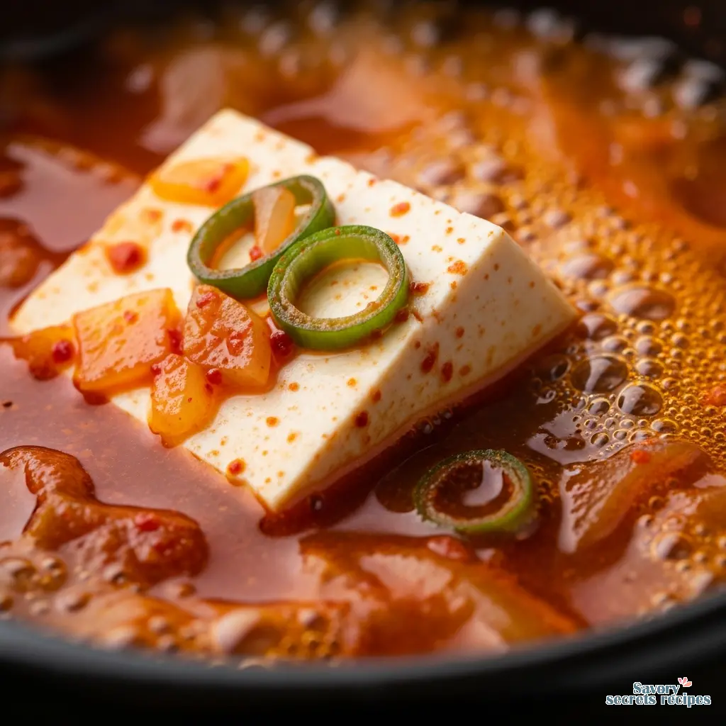 gochujang tofu soup close up