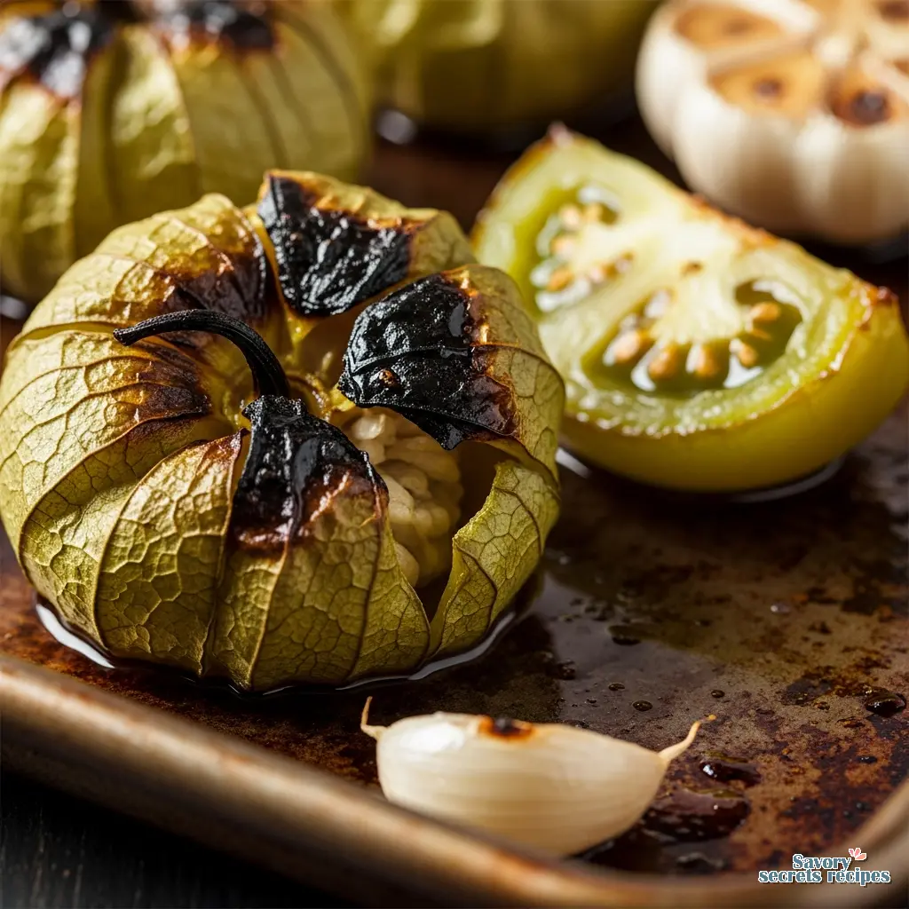 green tomato and tomatillo salsa close up