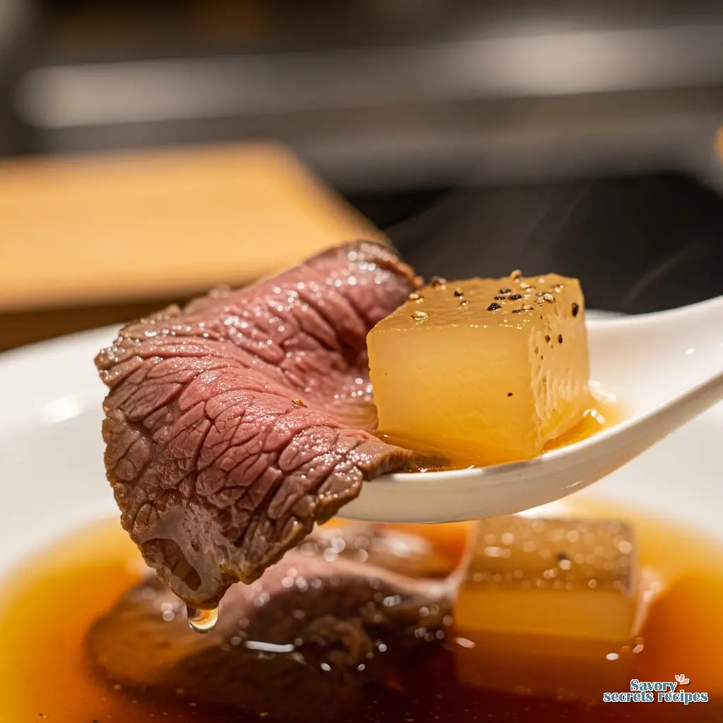 beef daikon soup close up
