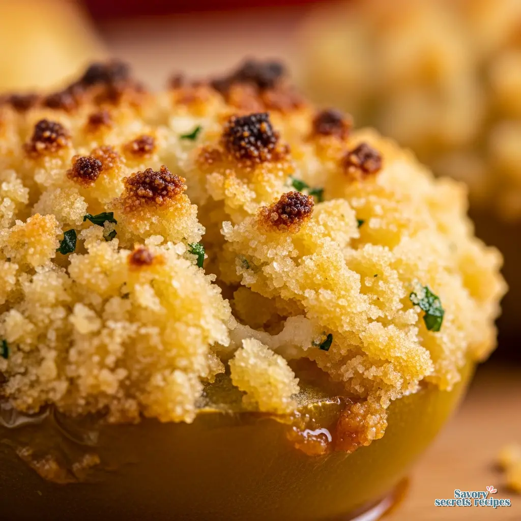 baked fried green tomatoes close up