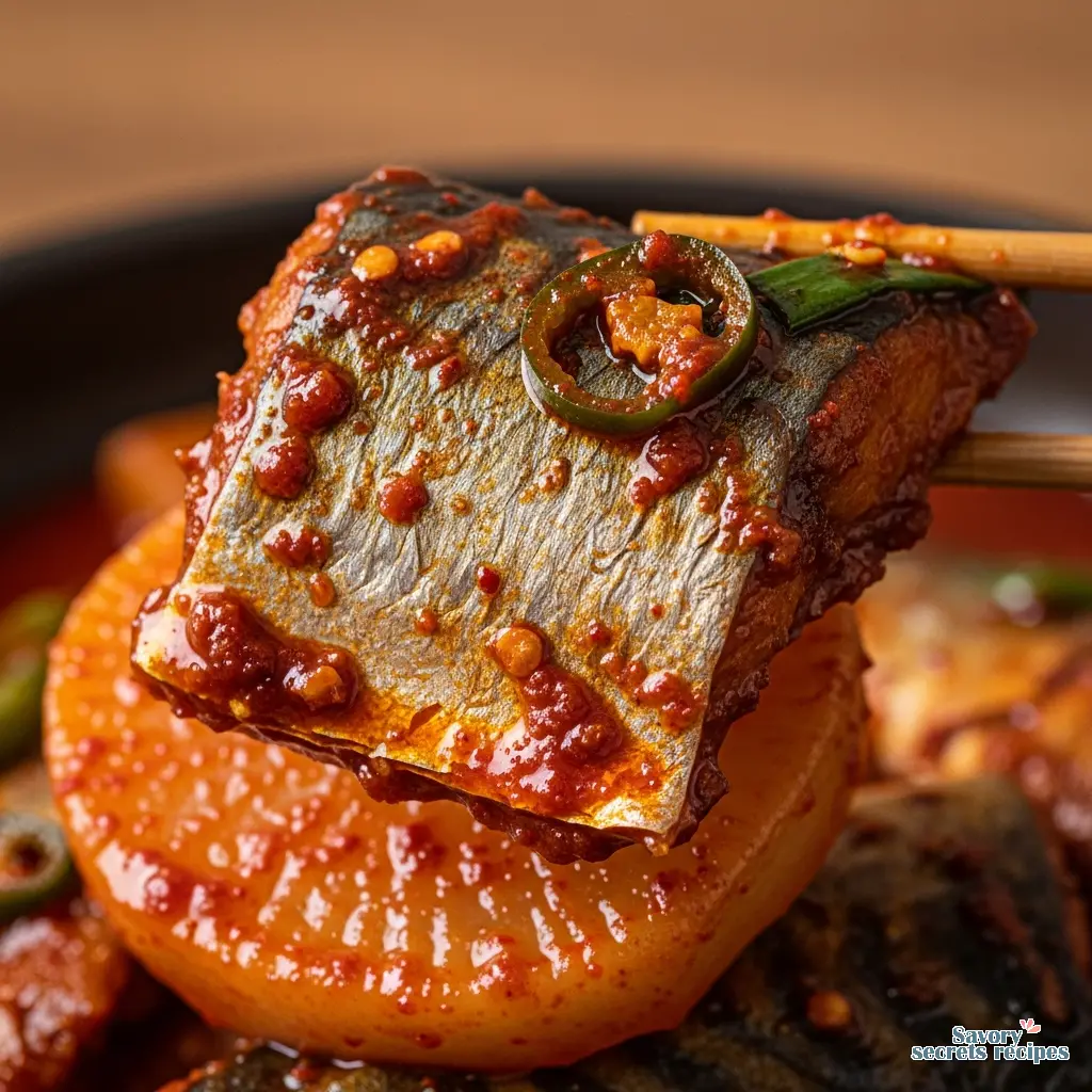 korean mackerel stew close up