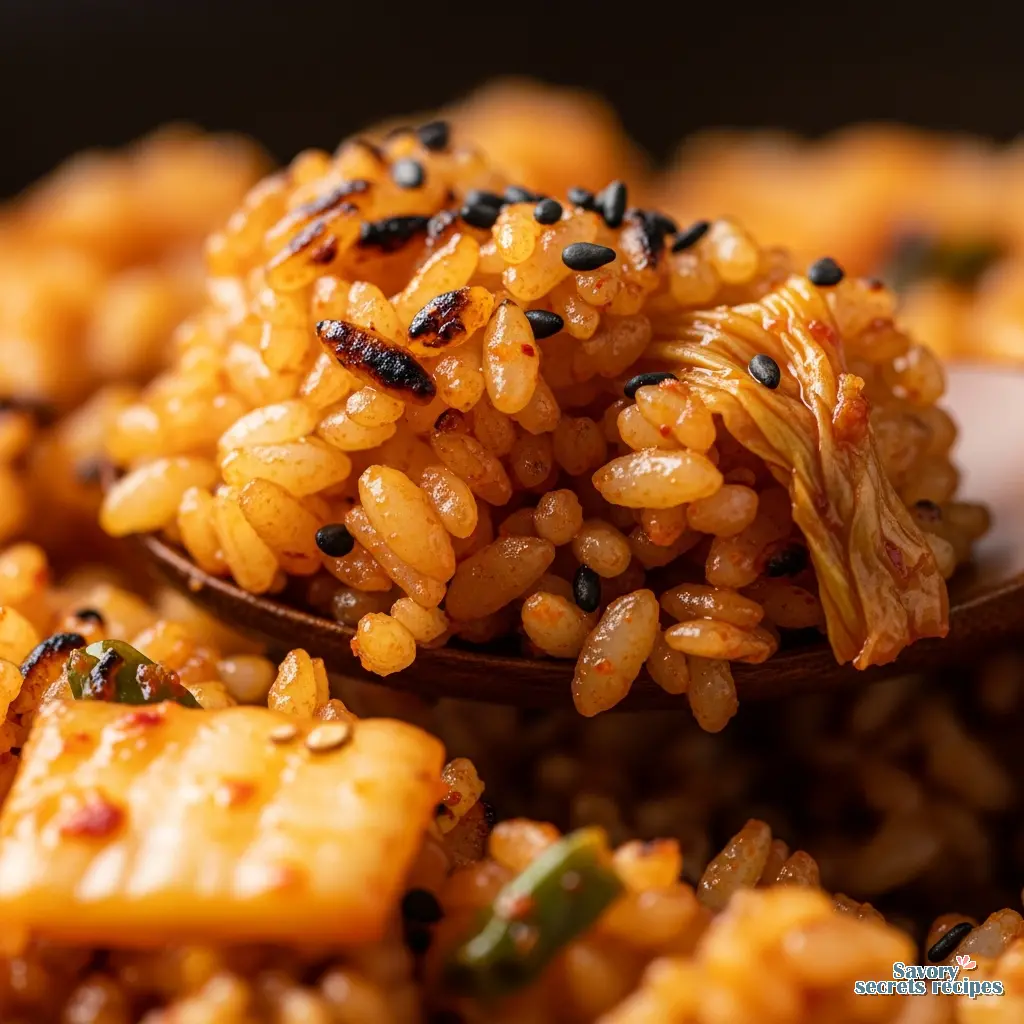 kimchi fried rice with vegetables close up