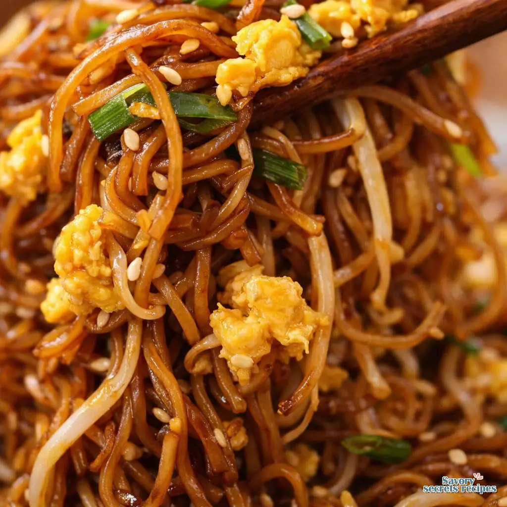 15 minute easy egg fried noodles close up