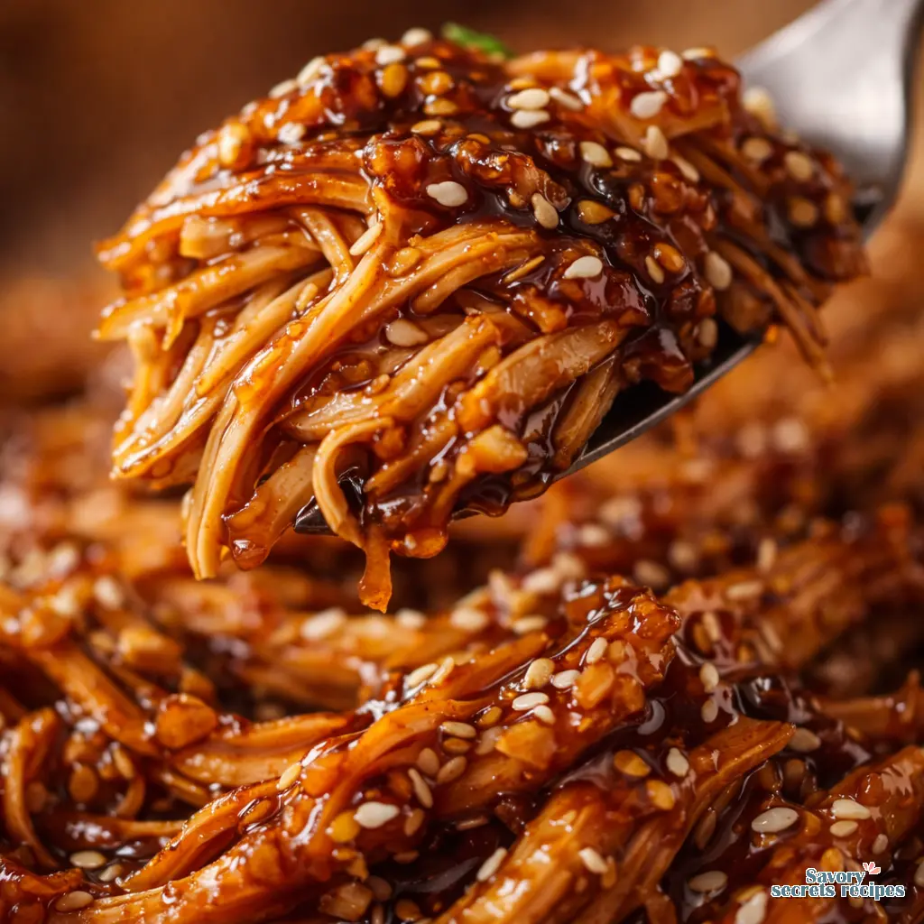 5 ingredient honey garlic chicken slow cooker close up