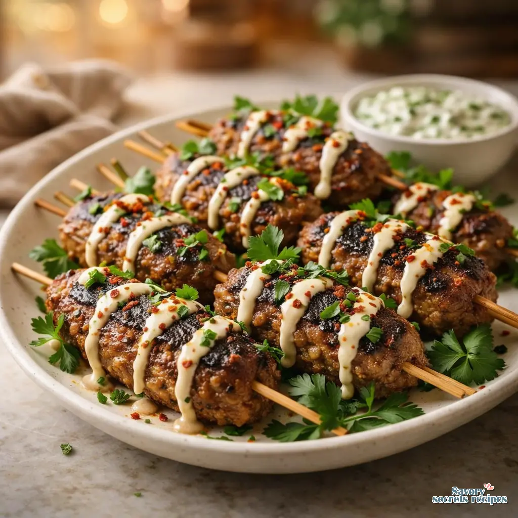 air fryer beef kofta skewers final presentation