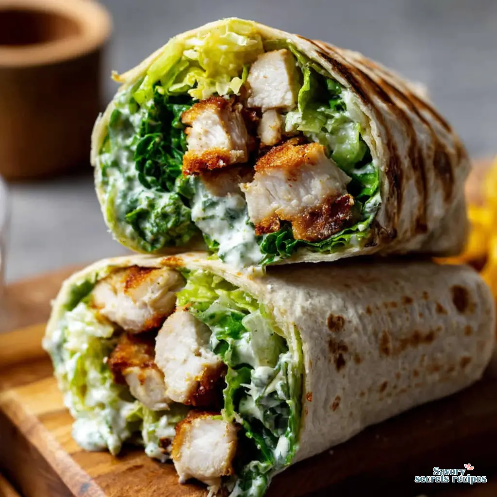 air fryer chicken caesar wrap close up