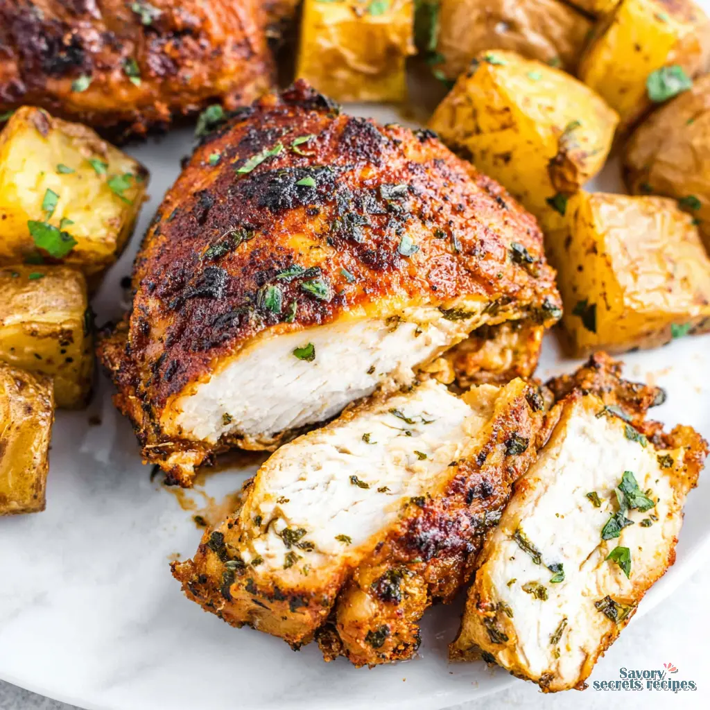 Simple air fryer chicken thighs and potatoes: the best
