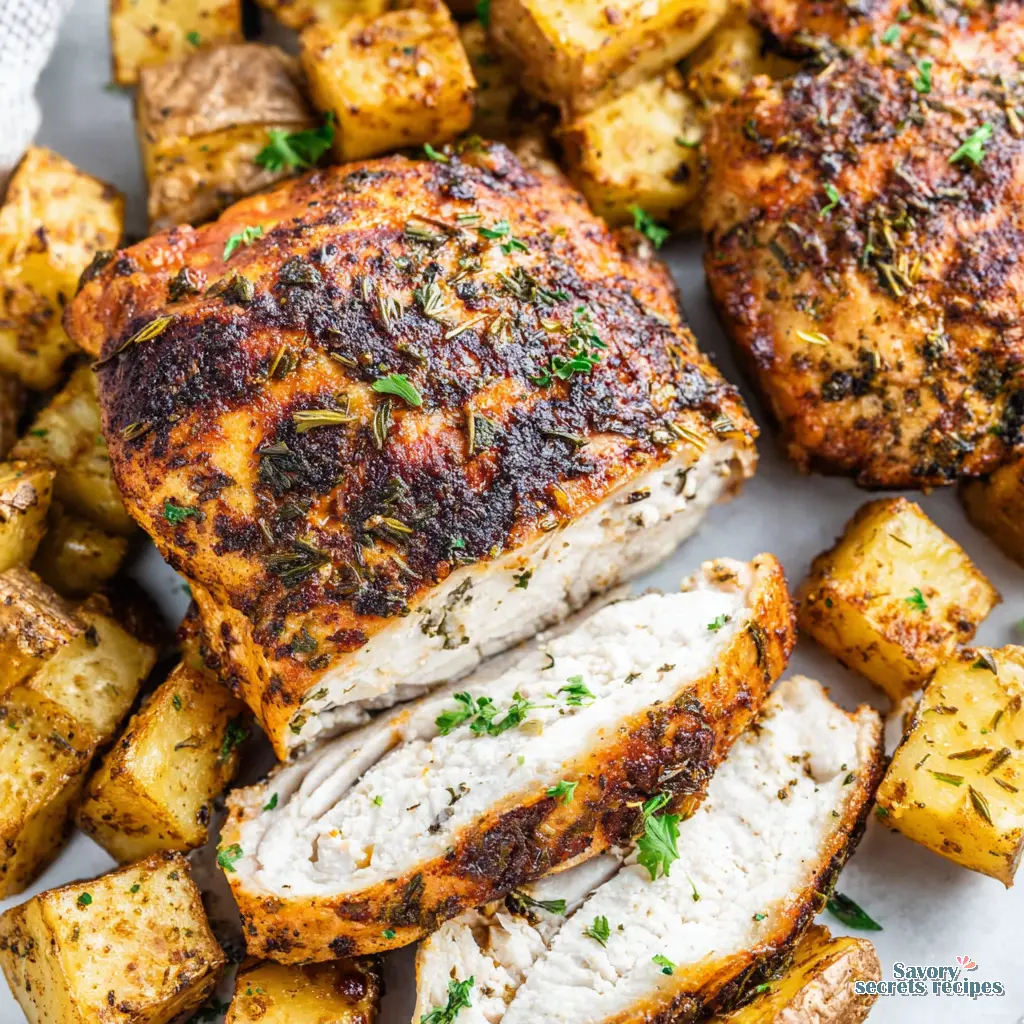 air fryer chicken thighs and potatoes final presentation