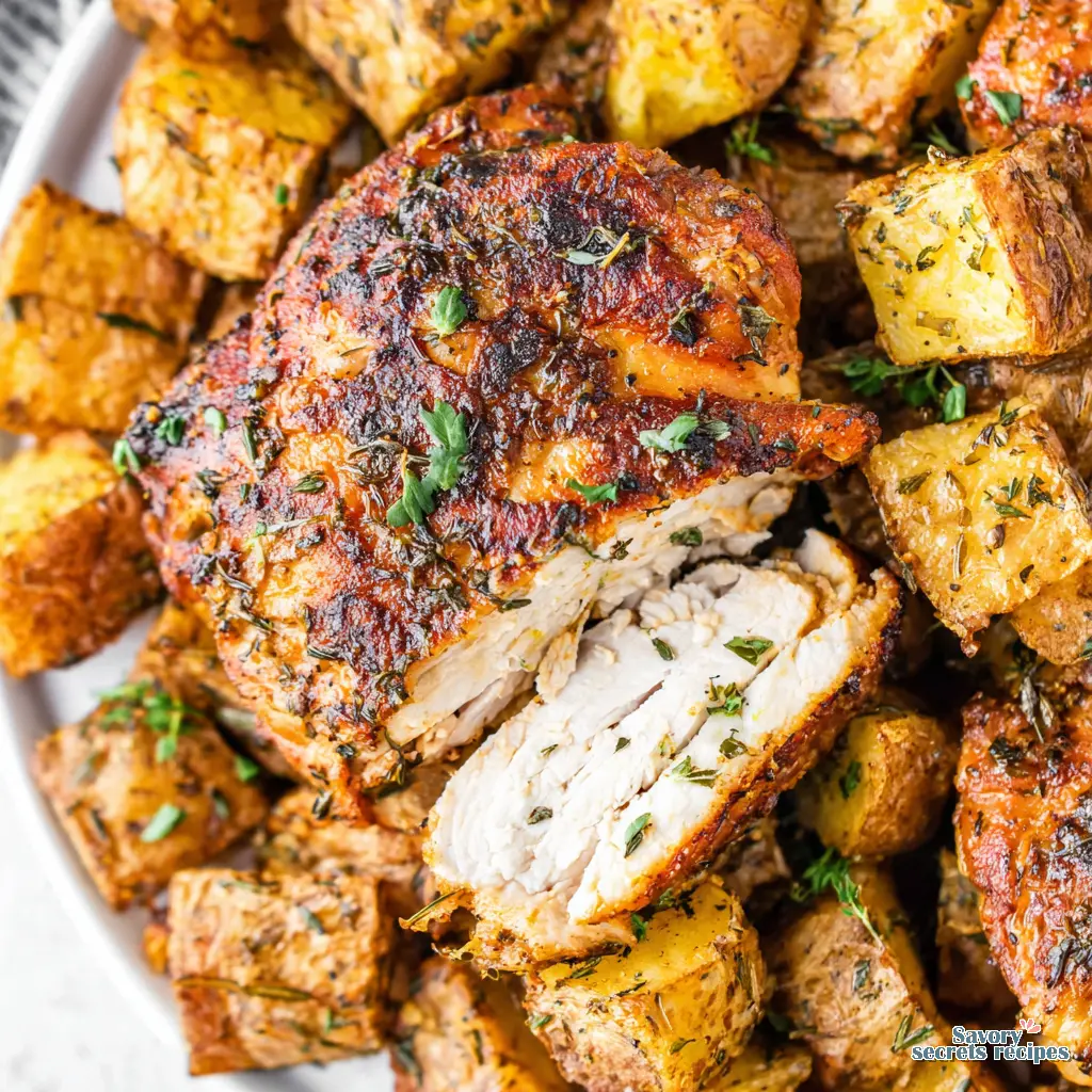 air fryer chicken thighs and potatoes - variation 4