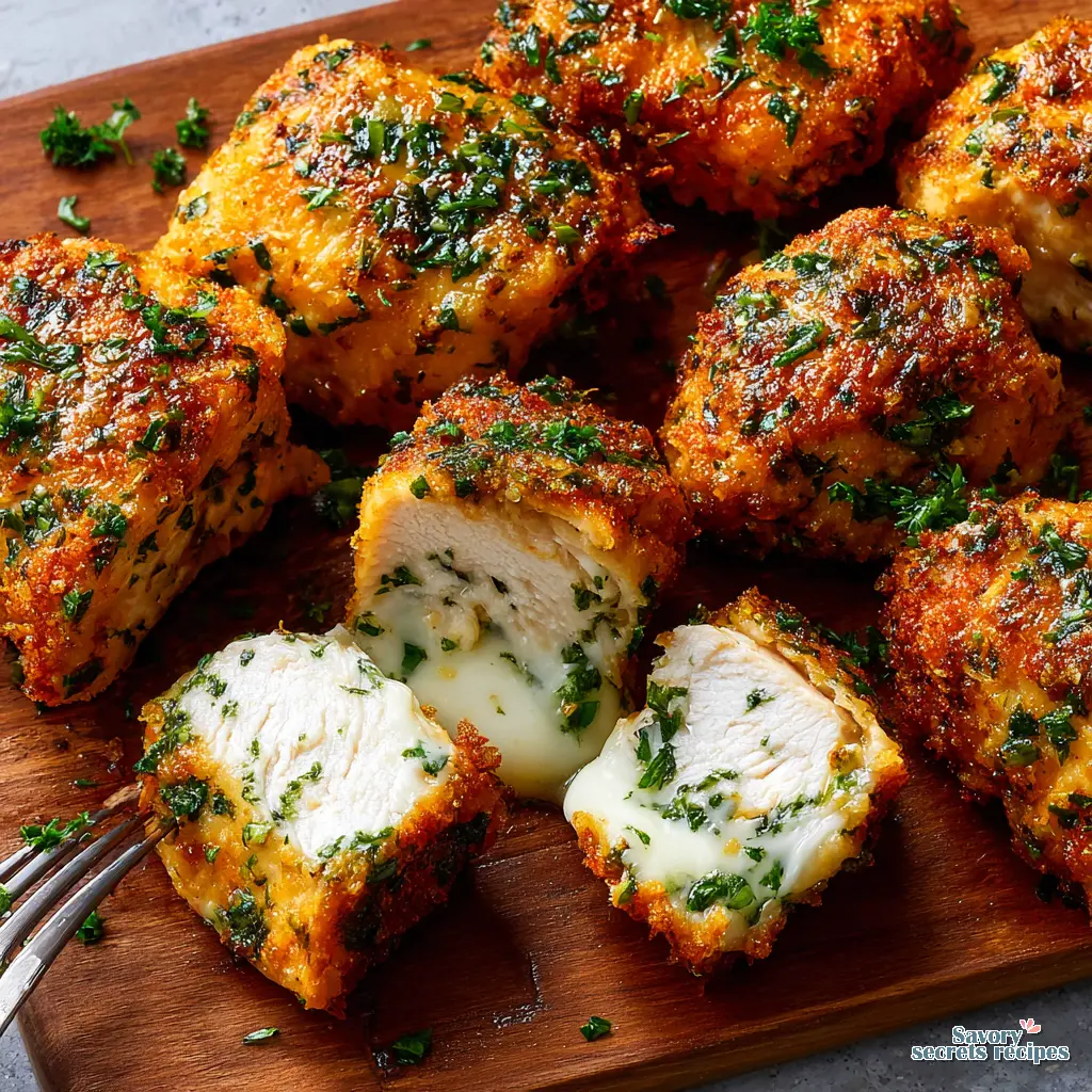 air fryer garlic butter chicken bites close up