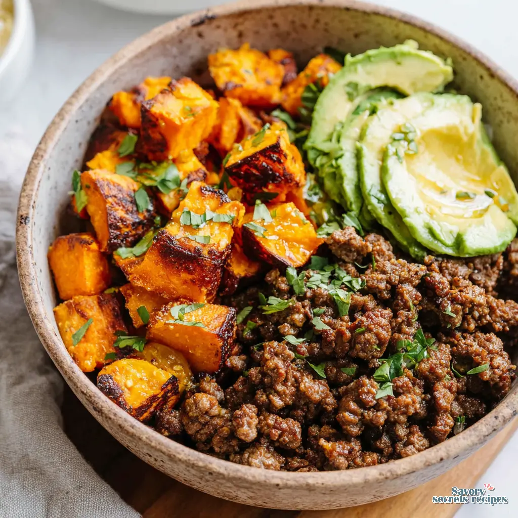 air fryer hot honey ground beef bowls final presentation