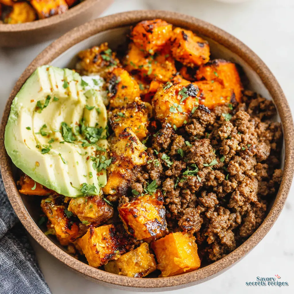 air fryer hot honey ground beef bowls - variation 4