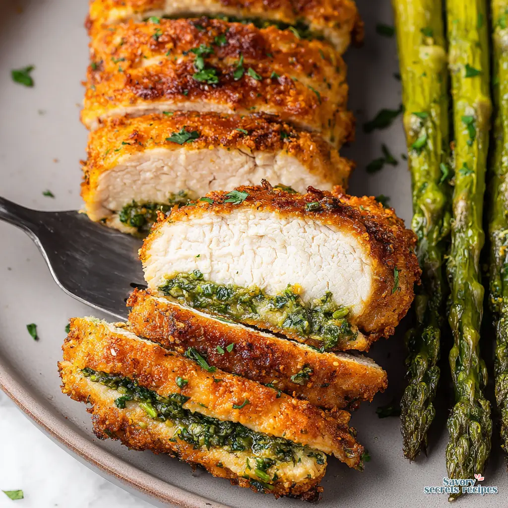 air fryer lemon chicken asparagus close up