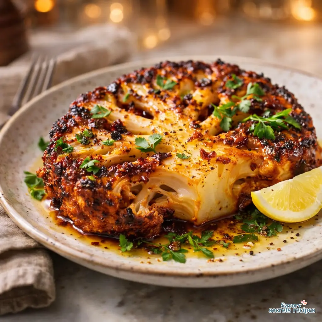 air fryer roasted cauliflower steak final presentation
