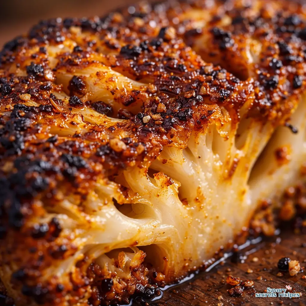 air fryer roasted cauliflower steak close up