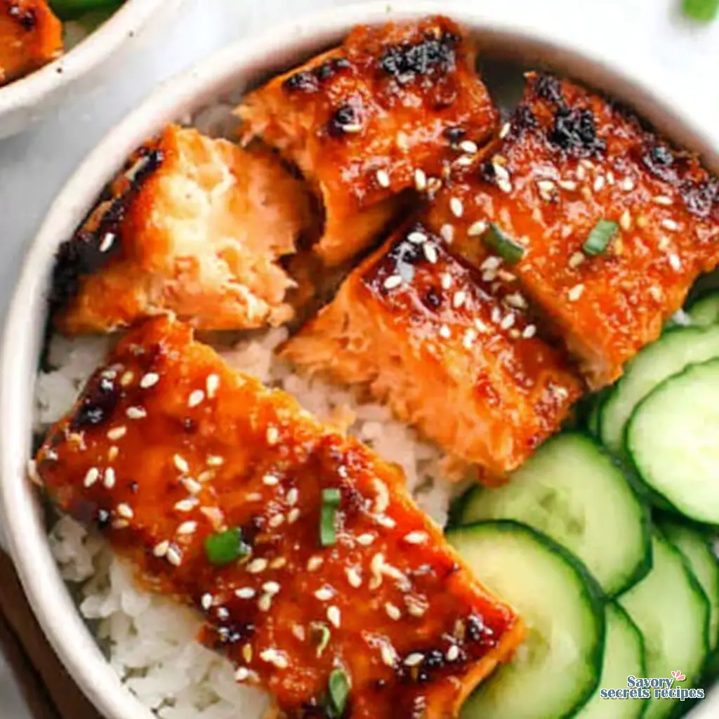air fryer salmon bite bowls close up