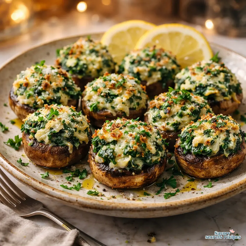 air fryer spinach stuffed mushrooms final presentation
