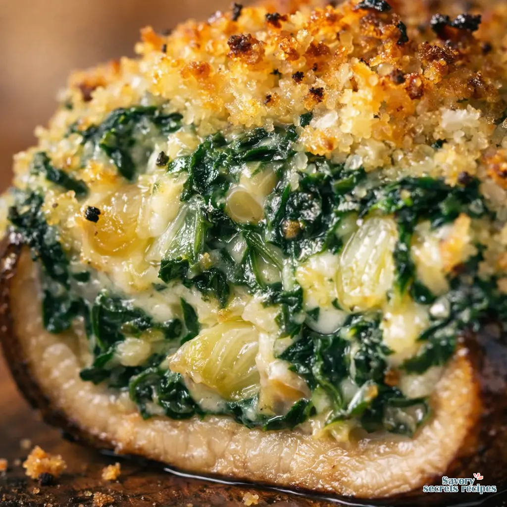 air fryer spinach stuffed mushrooms close up