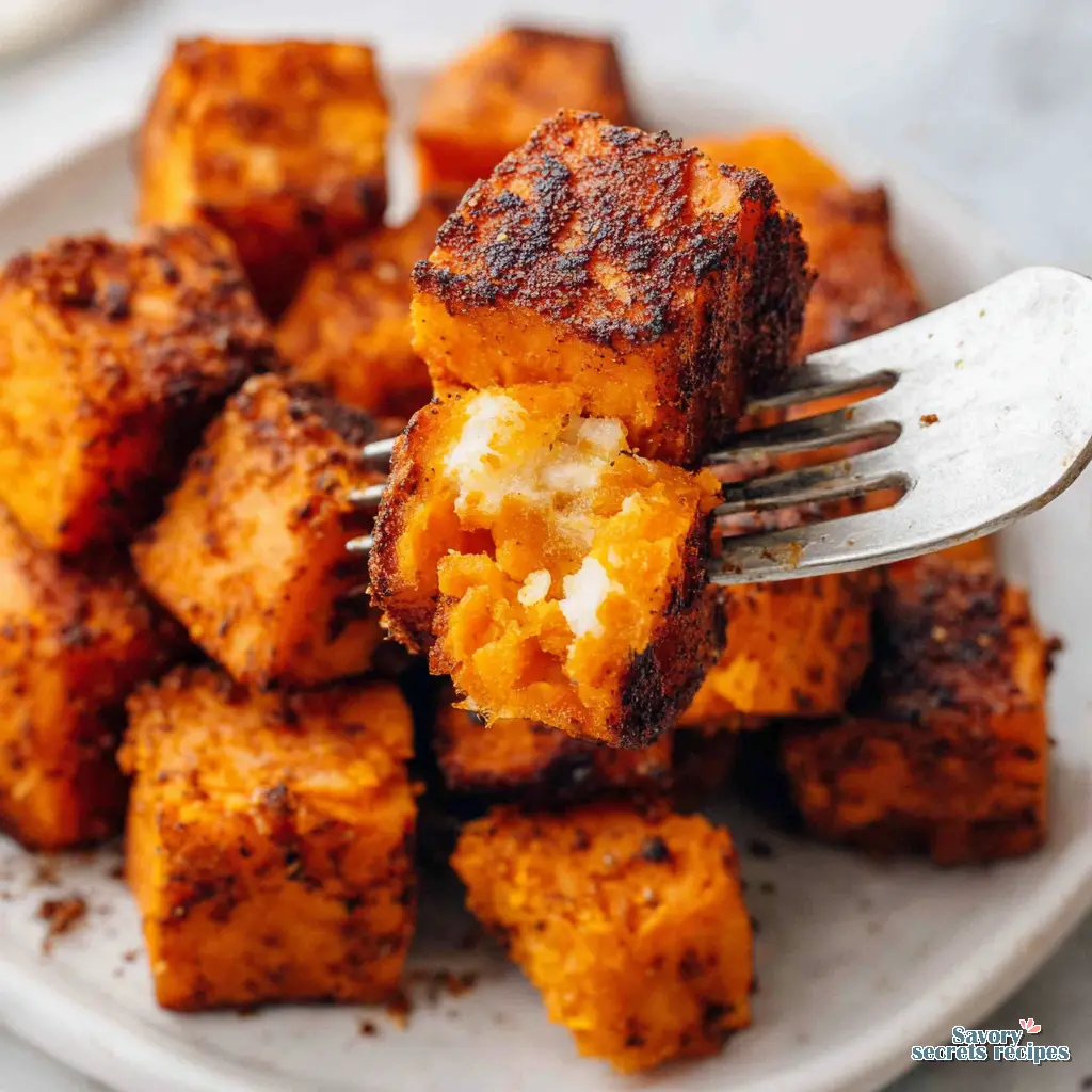 air fryer sweet potato cubes for baby close up