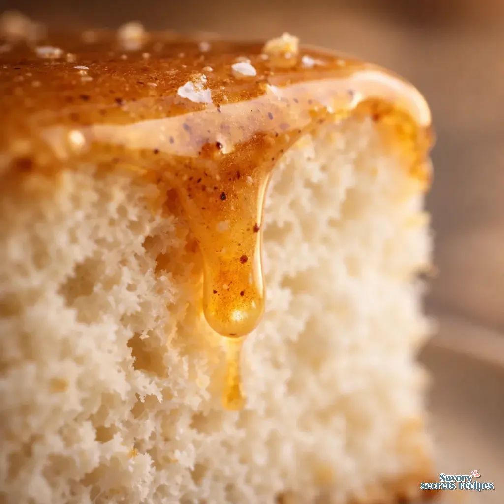 angel food cake with brown butter icing close up