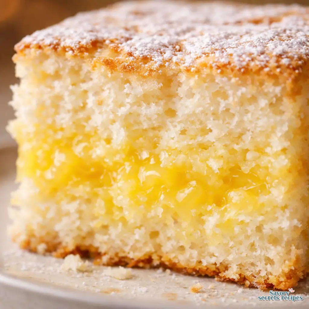 angel food cake with lemon pie filling close up