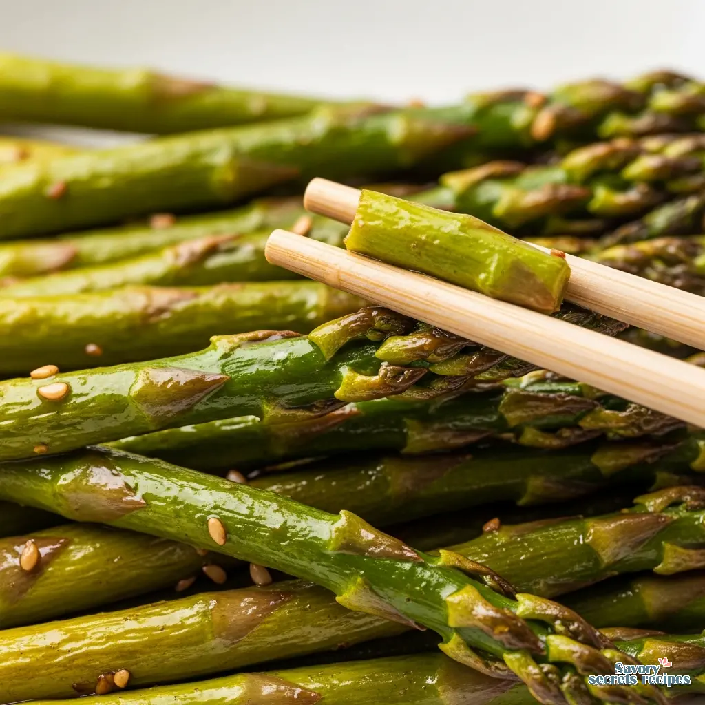 asian style roasted asparagus close up