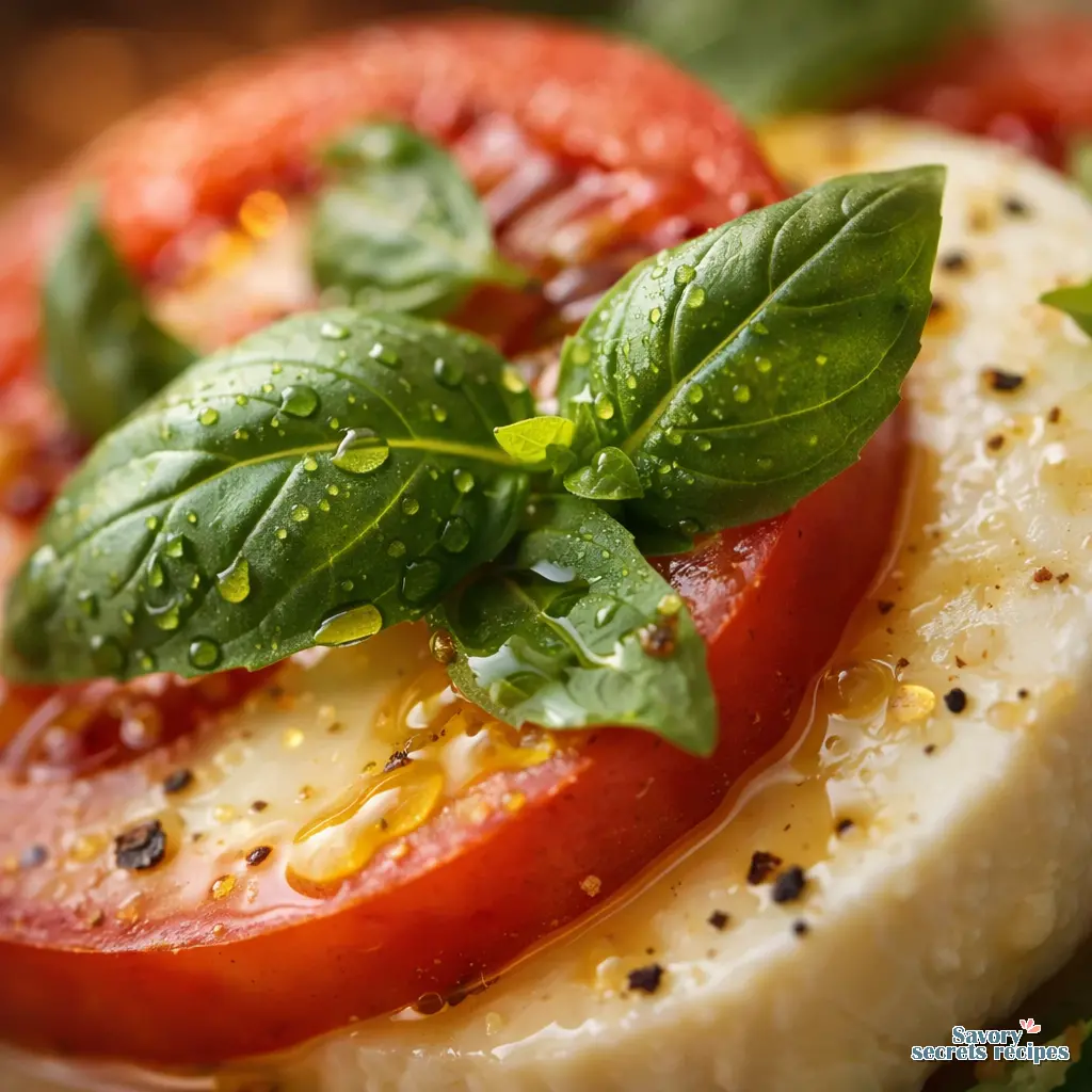authentic caprese salad recipe basil detail