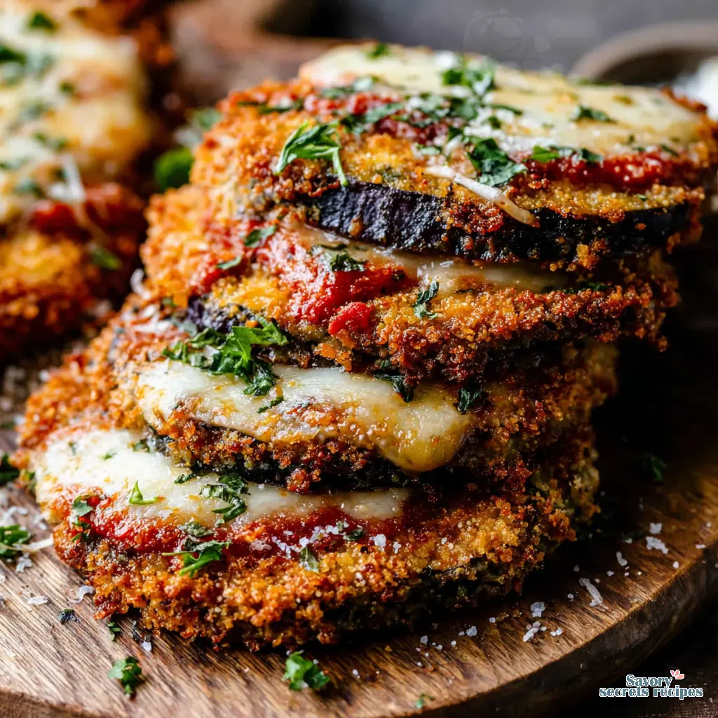 baked eggplant parmesan close up