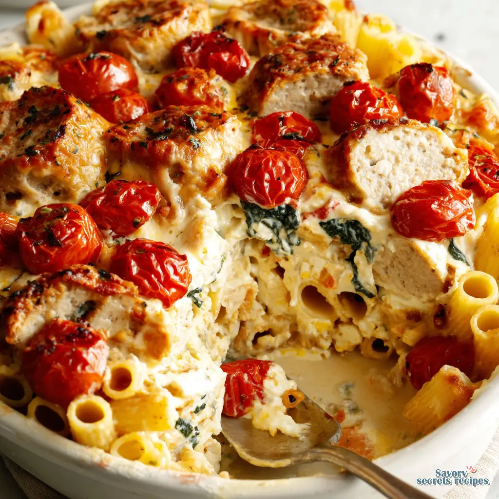 baked feta pasta with chicken sausage final presentation